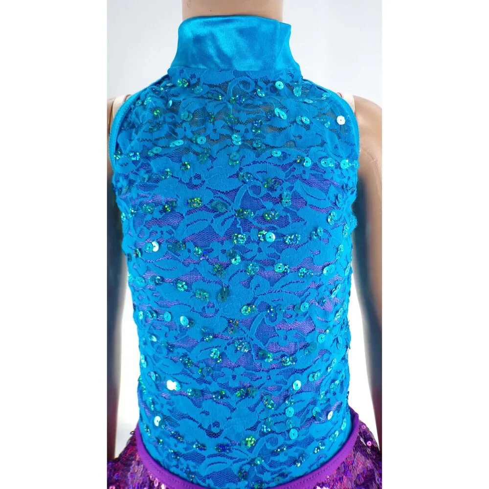 Pre-Owned Dance Costume Weissman 9720 Large Child Turquoise Jazz